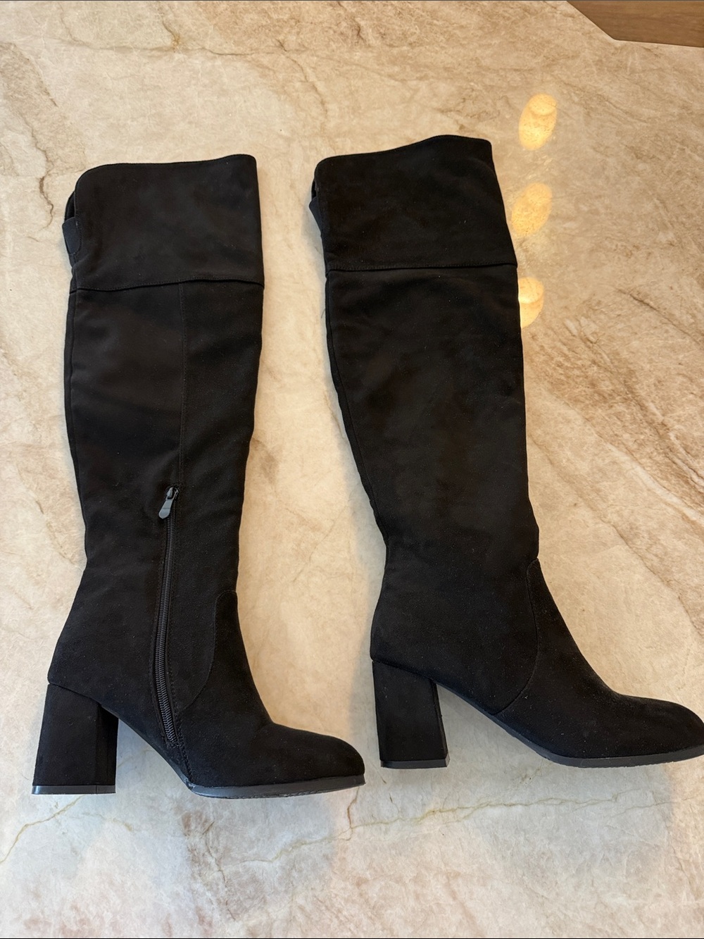 Black Over-the-Knee Block Heel Boots - Women